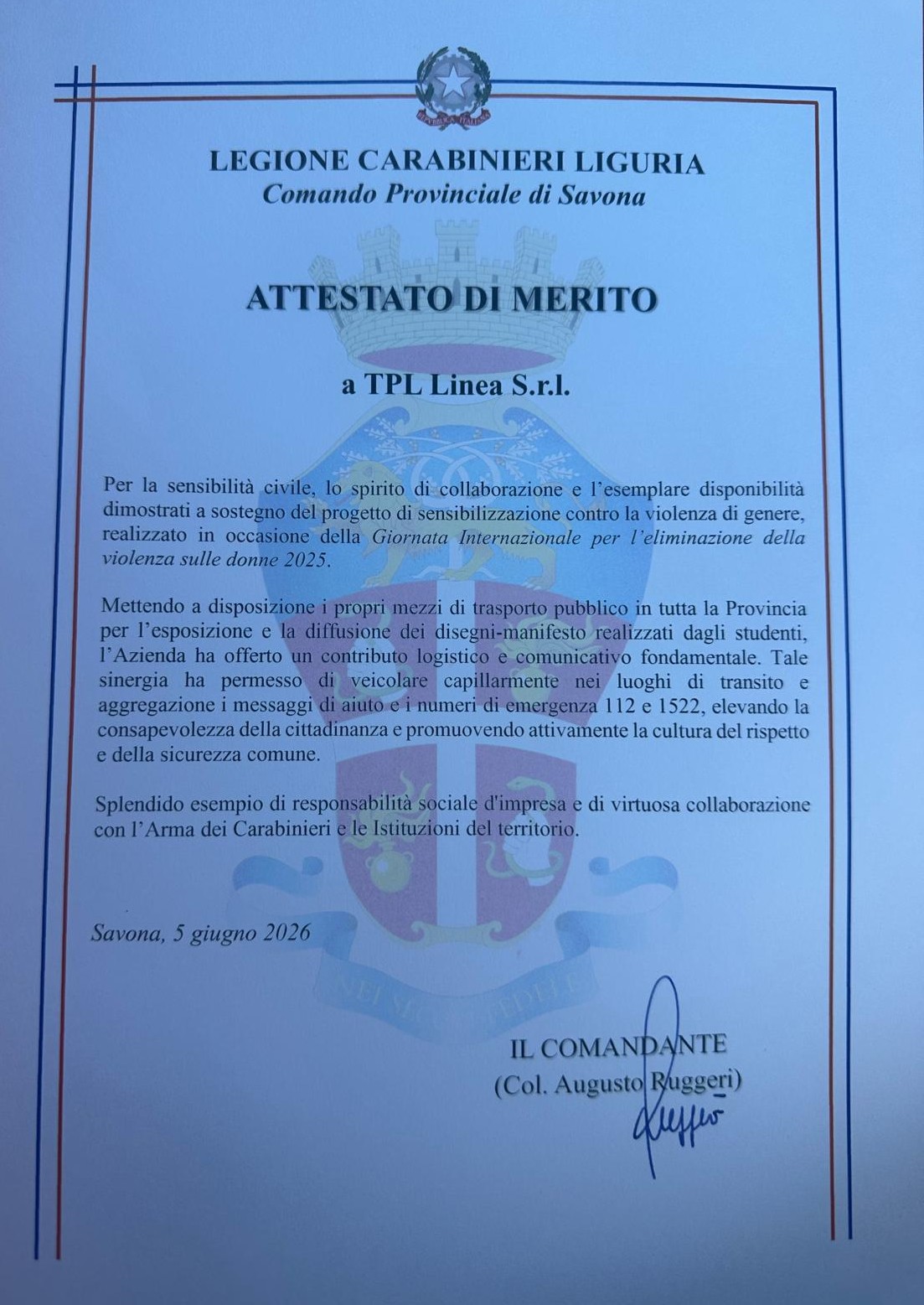 l'attestato di riconoscimento