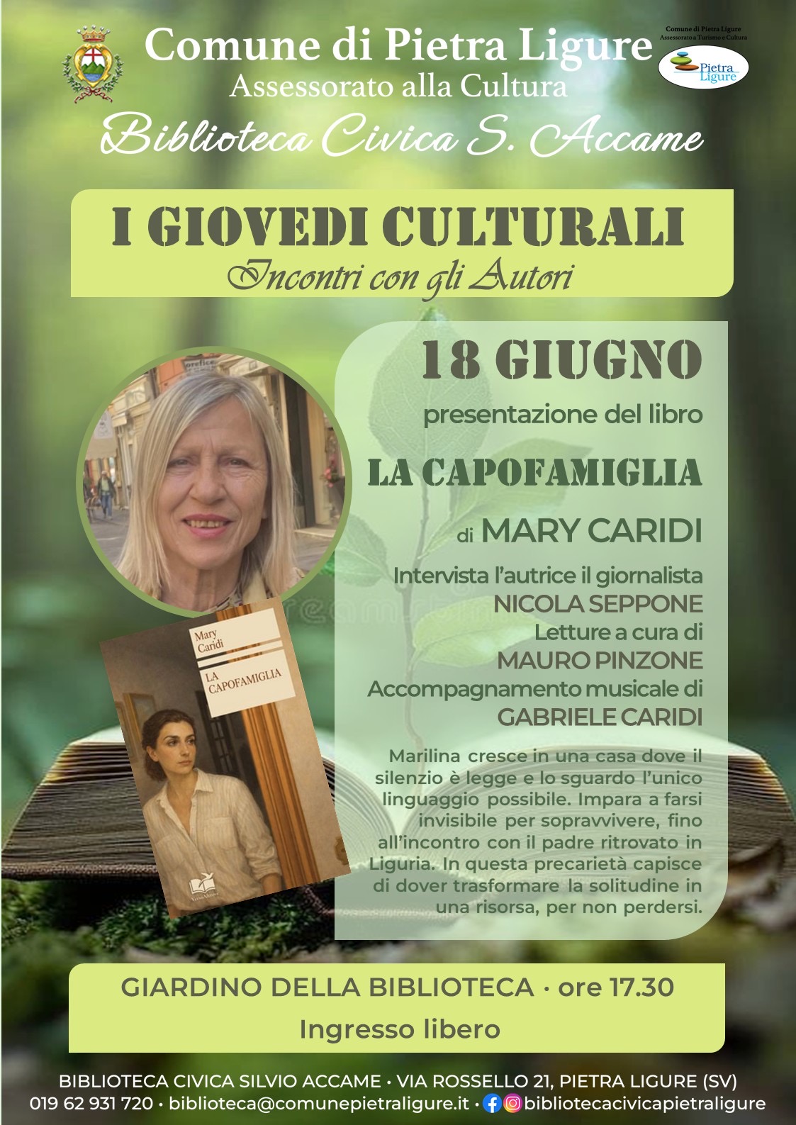 grafica Presentazione libro Mary Caridi a Pietra Ligure
