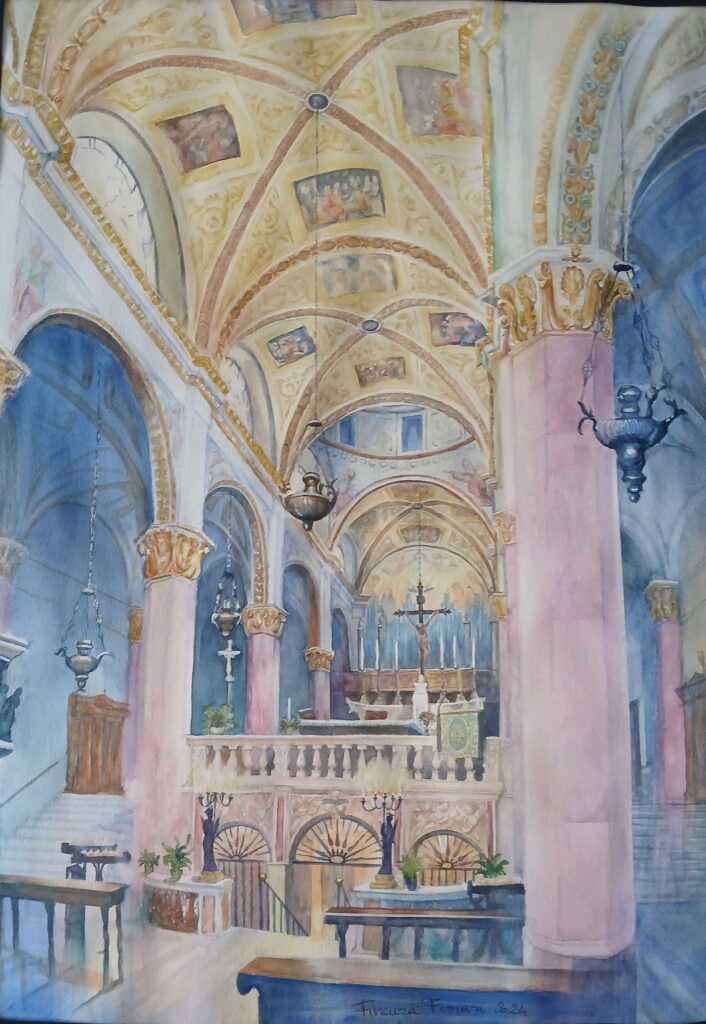 Fiorenza Ferrari, Interno del Santuario di Savona, acquerello su carta, cm. 50x35